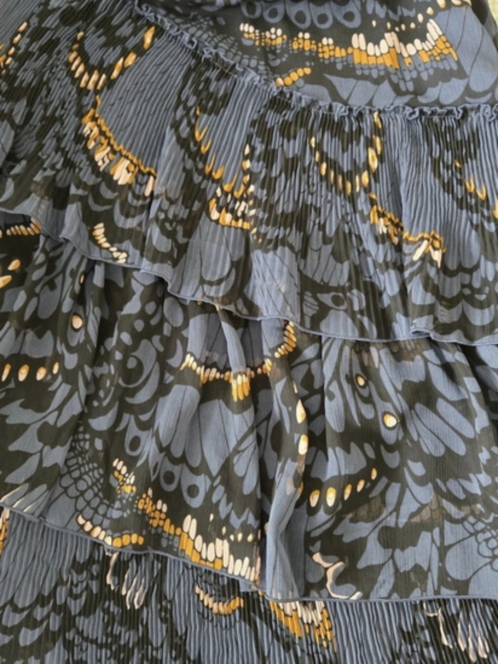 Ted Baker Insect Print Pleated Tiered Skirt Midi Skirt Gray & Orange Size 12